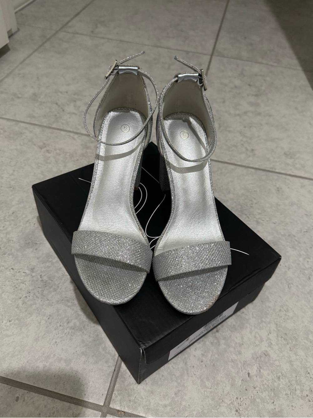 Silver Glitter Ankle-Strap Heels for Women